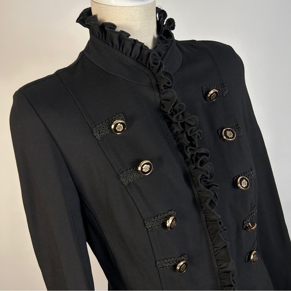 Joseph Ribkoff Black Ruffle Military-Style Blazer - Picture 3 of 8
